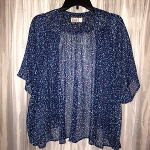 Blue Sheer Floral Kimono Cover-Up • L